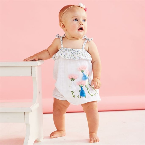 SOLD NWT Chiffon Embroidered Baby Flower Bubble Romper - Picture 3 of 5